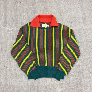 Vintage Herald House Sweater Small Green 1970s Striped Collared
